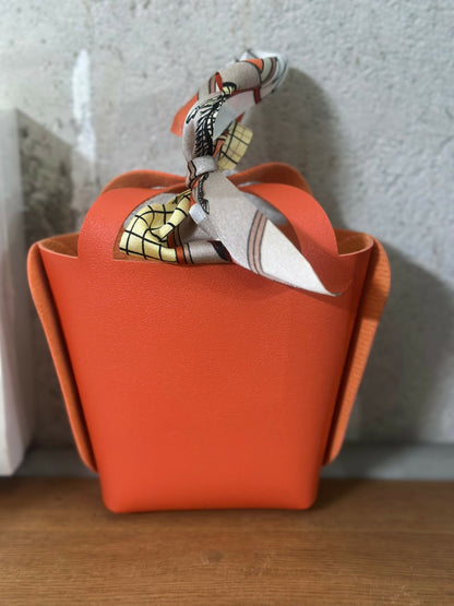 Orange Mini Handbag for Women | Stylish Small Tote with Scarf Handle