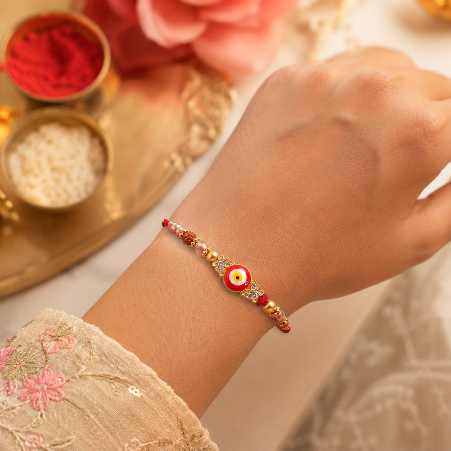 Evil Eye Rakhi for Brother Beaded Traditional Charm (10pcs)