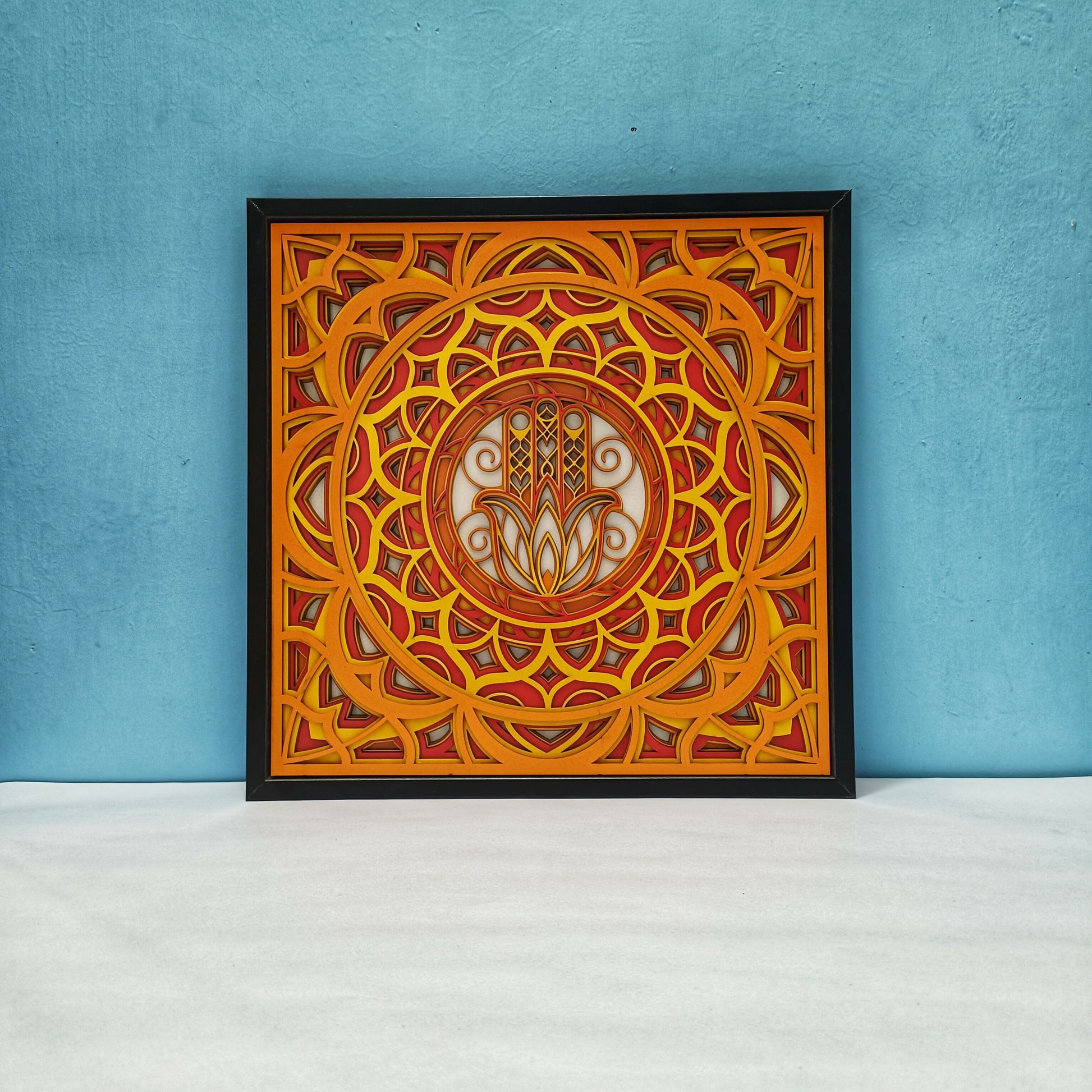 Handcrafted Wooden Mandala Palm Wall Art – Multi-Layer Decorative Frame | Indian Traditional Design | Premium Home Decor Gift for Living Room, Bedroom, Office