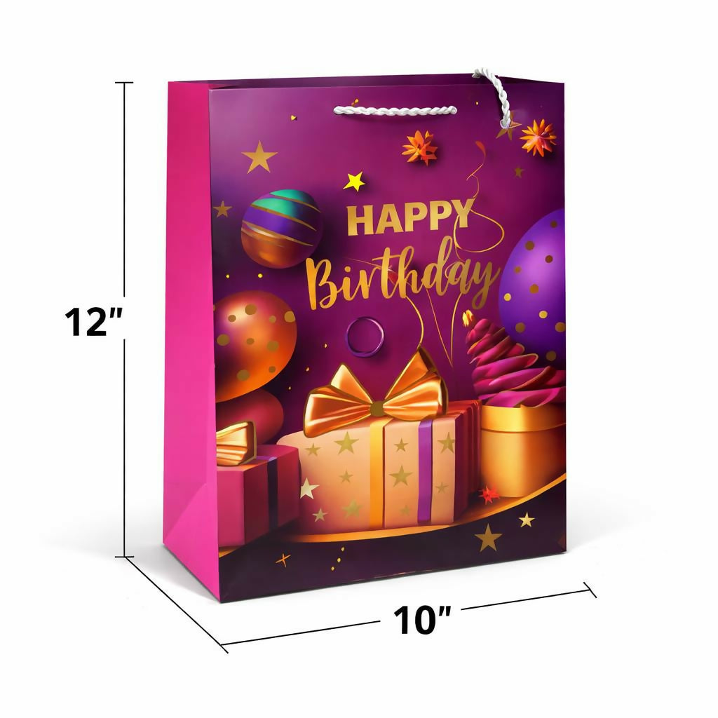 Happy Birthday gift bag filled with presents