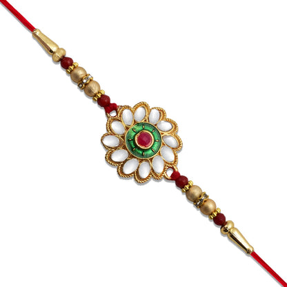 Kundan Flower Rakhi Traditional Floral Design for Brother (10pcs)