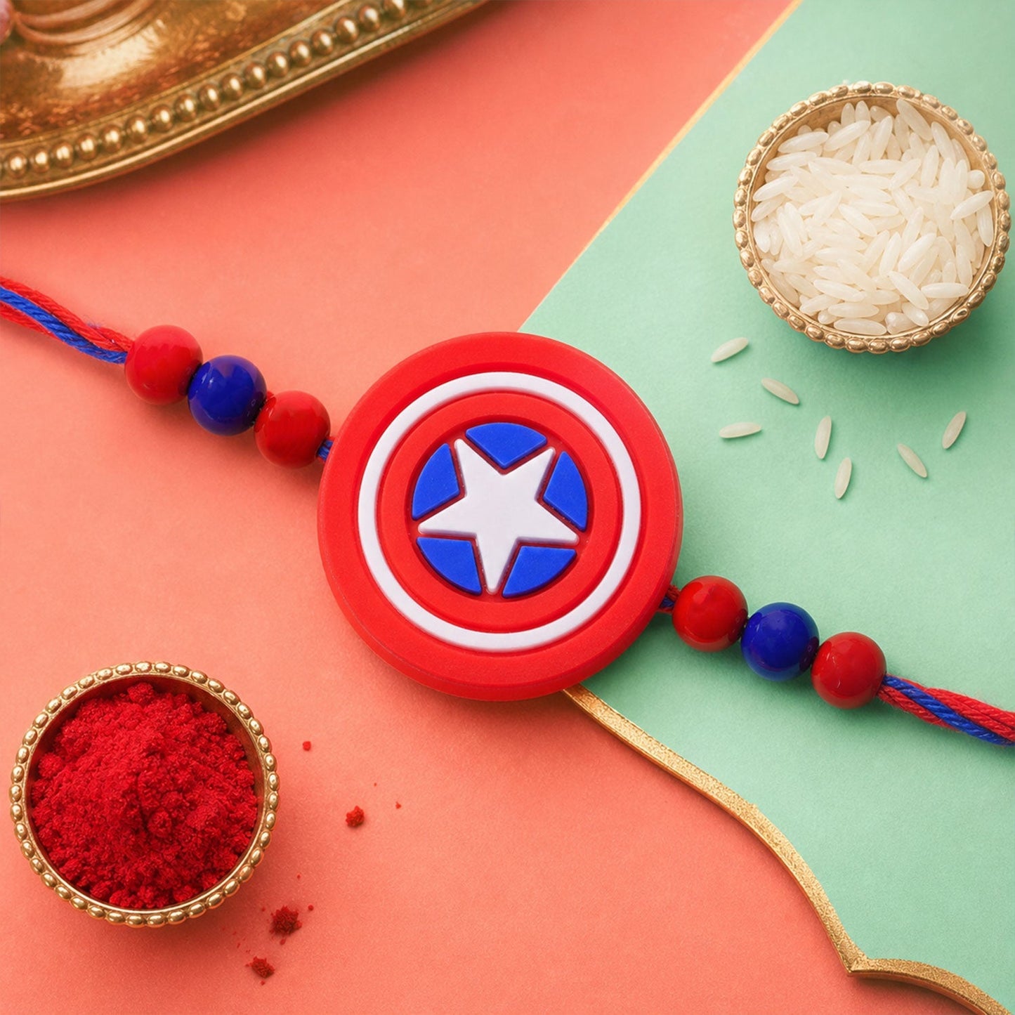 Superhero Shield Kids Rakhi with Playful Beaded Detailing Work (10pcs)