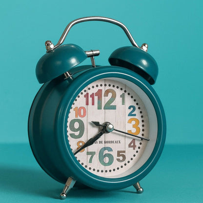 Vintage Twin Bell Alarm Clock for Bedroom & Desk, Teal Analog Silent Clock