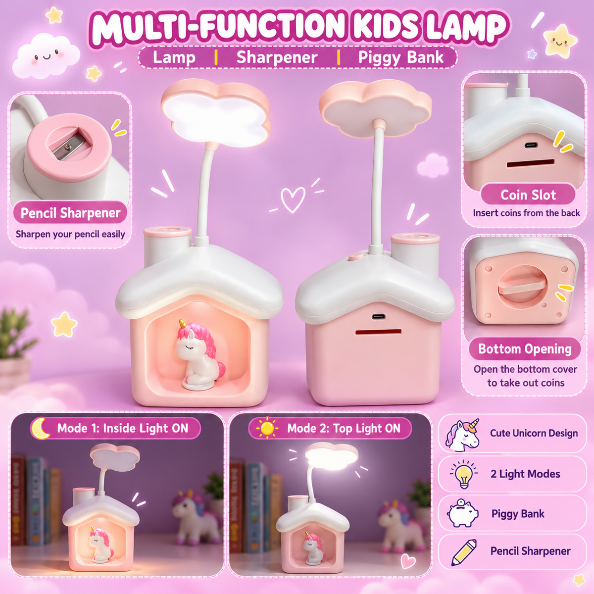Kawaii Unicorn Kids Lamp Poster