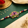 Lotus Flower Enamel Pendant Rakhi with Navy Pearl Beads