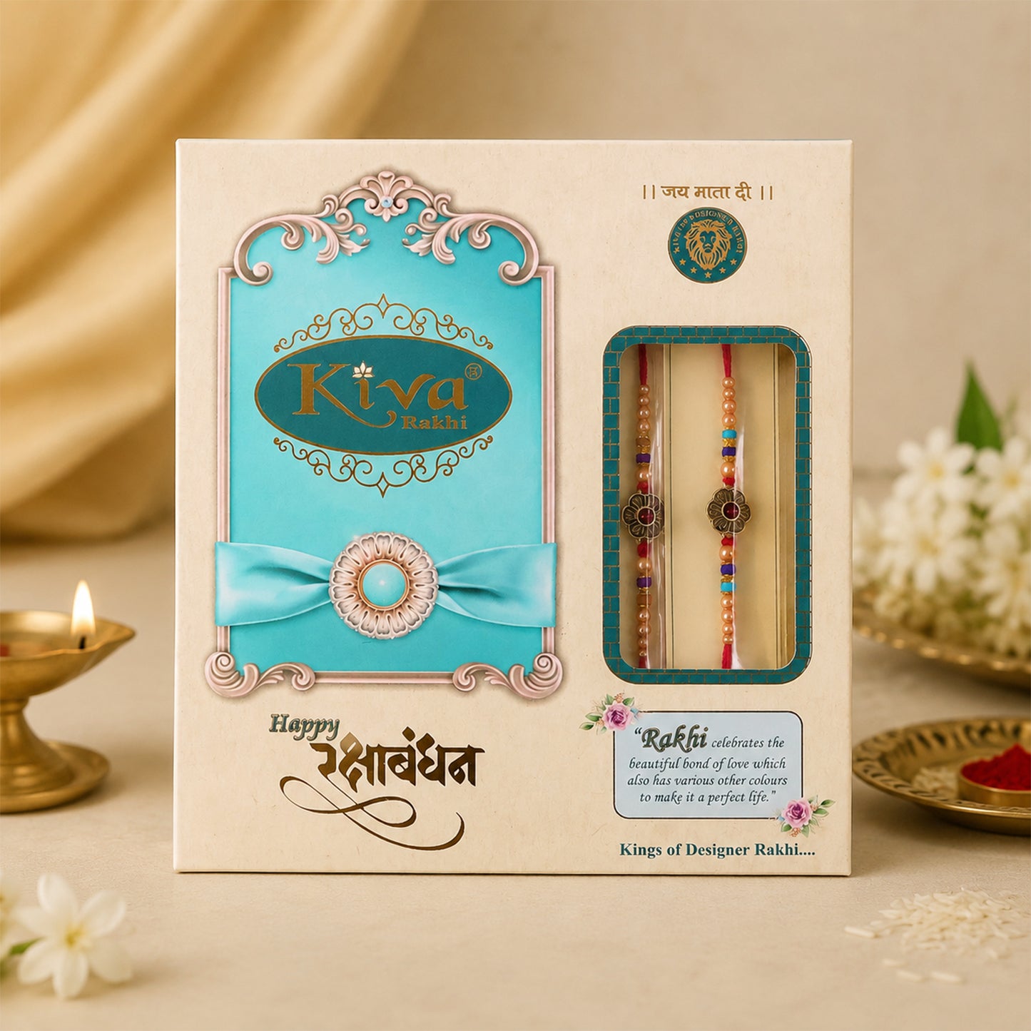 Antique Floral Medallion Designer Rakhi for Brother with Pearl & Beads