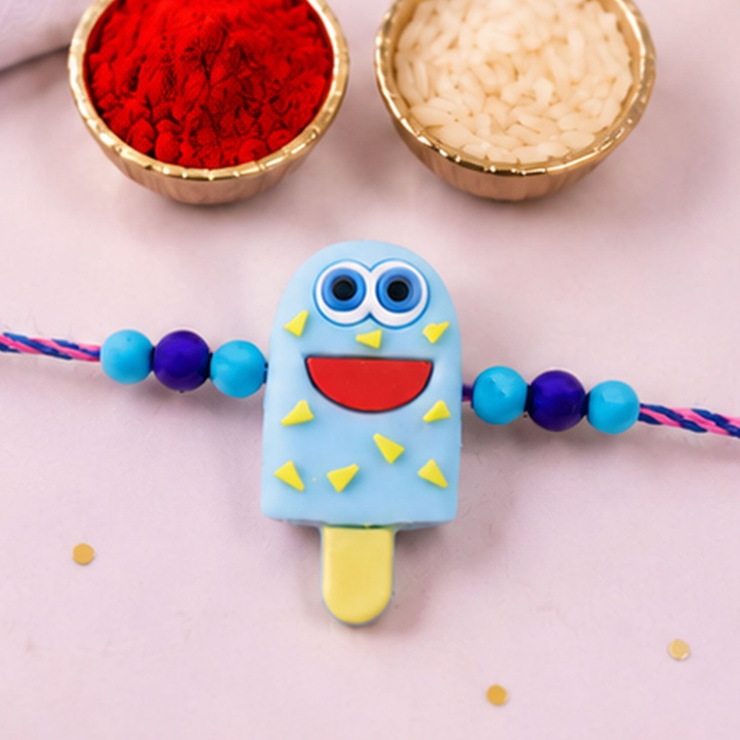 Blue Popsicle Character Rakhi with Chocolate Almonds, Pack of 2
