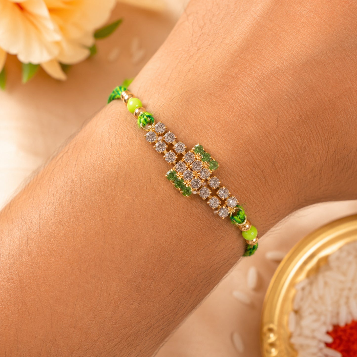Broad Stone Panel Rakhi with Dazzling AD Sparkle (Pack of 6)