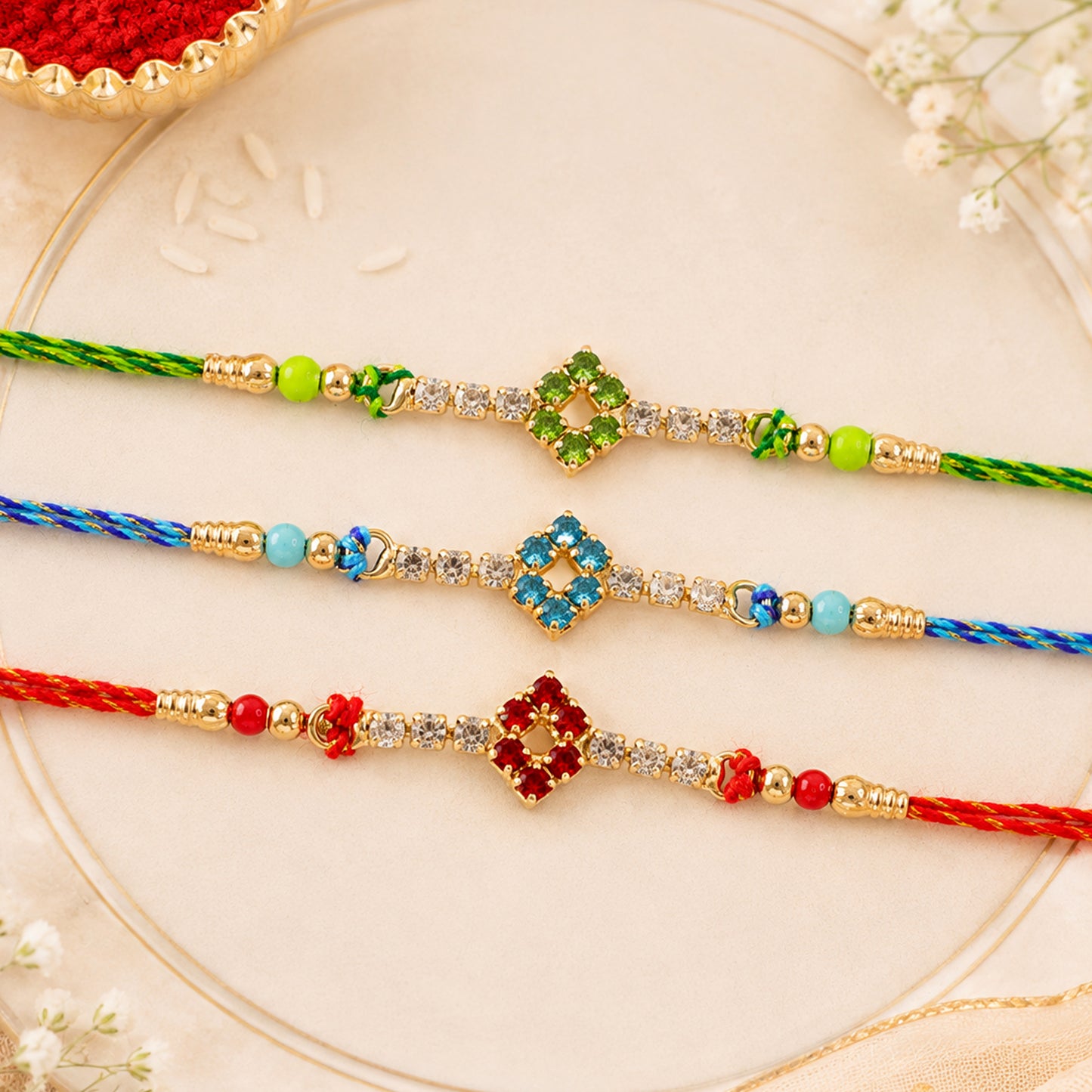 Open Diamond Frame Rakhi with AD Stonework for Brother (Pack of 6)