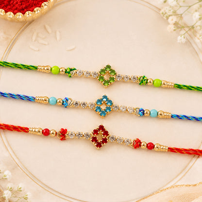 Open Diamond Frame Rakhi with AD Stonework for Brother (Pack of 6)
