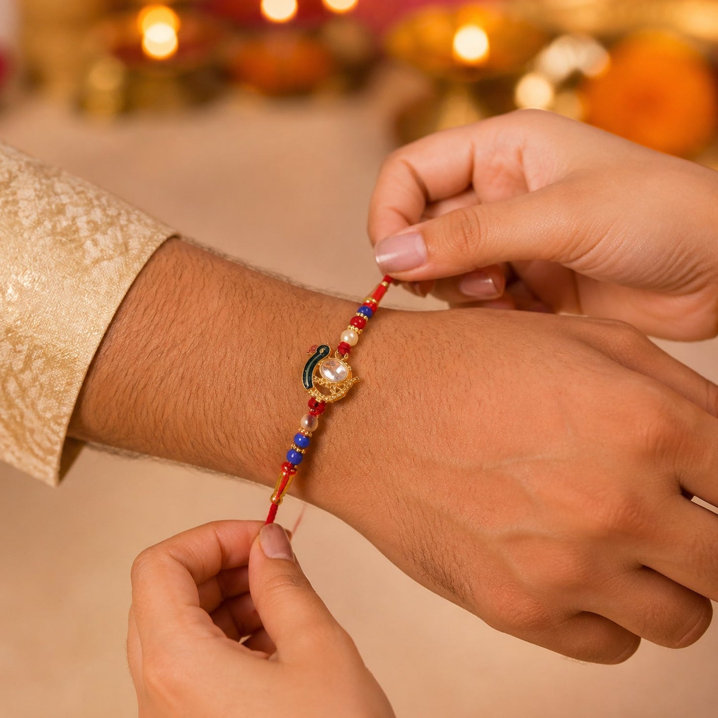 Elegant Stone Studs Rakhi Traditional Beaded Brother Gift (5pcs)