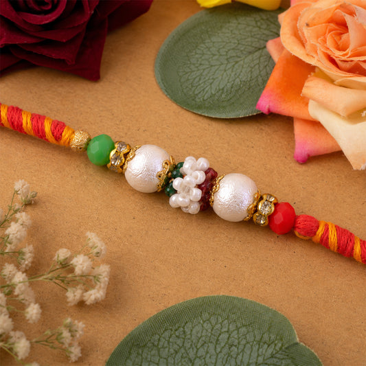 Colorful Golden Stone Rakhi with Bright Beads and Playful Festive Charm