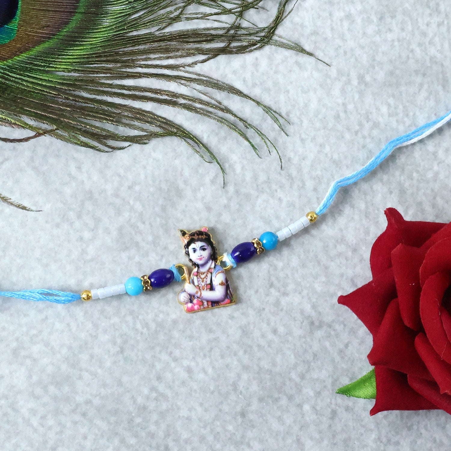Lord Krishna Rakhi for Raksha Bandhan with Beads Design (5pcs)