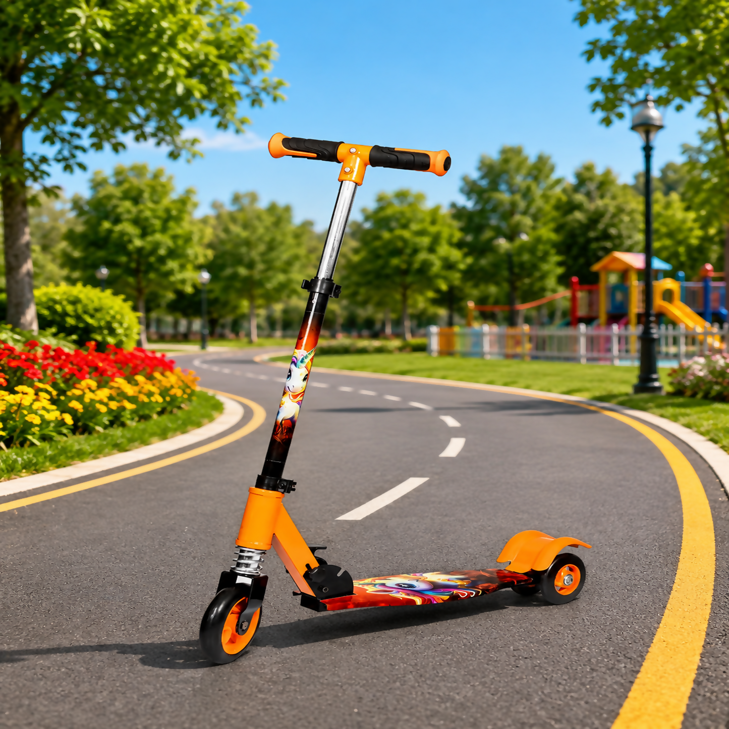 KIXY Kids 3 Wheel Foldable Scooter with Adjustable Height Handlebar