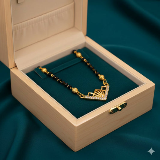 Gold Diamond Mangalsutra with Geometric Art Deco Pendant