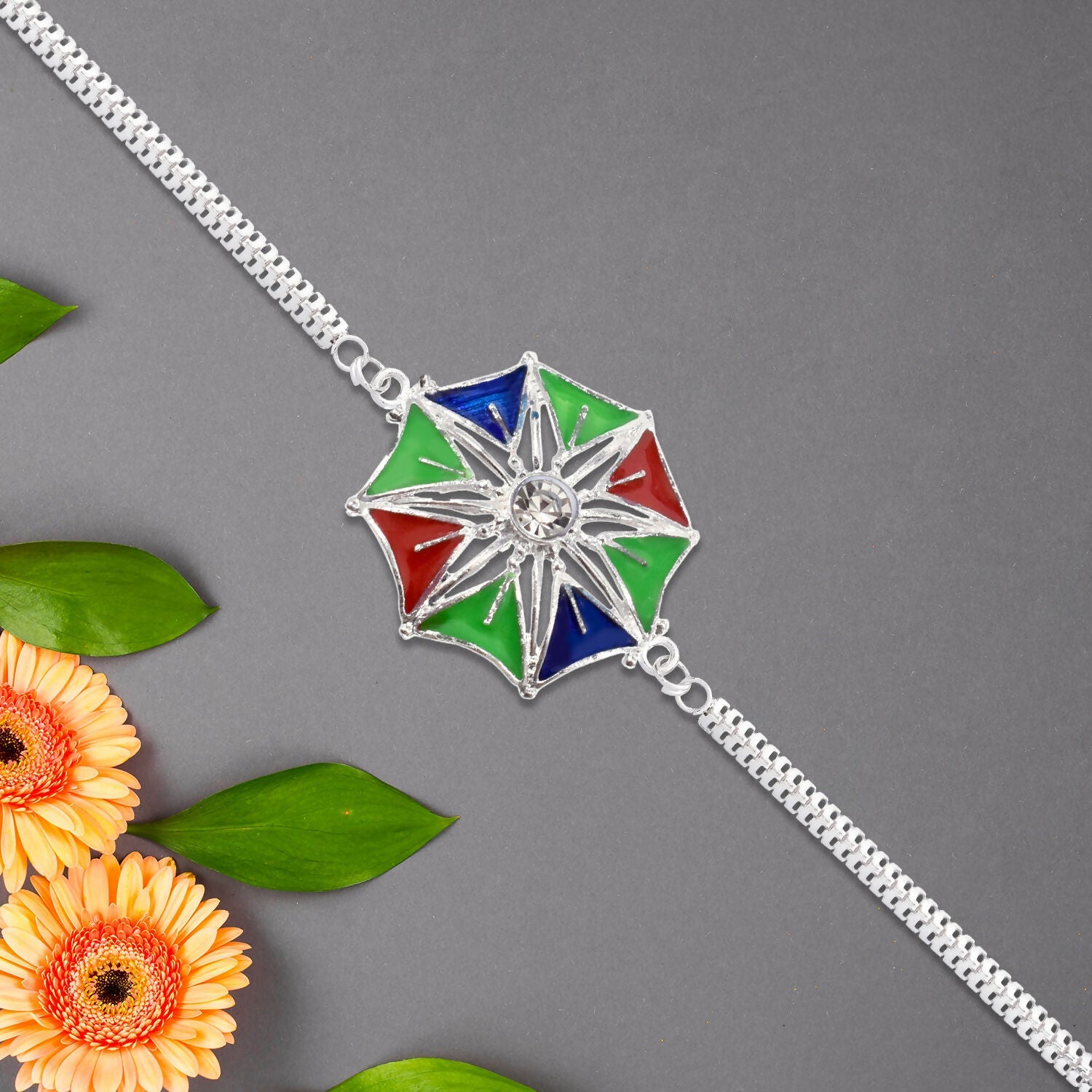 Star Shaped Rakhi Vibrant Central Stone for Raksha Bandhan (5pcs)