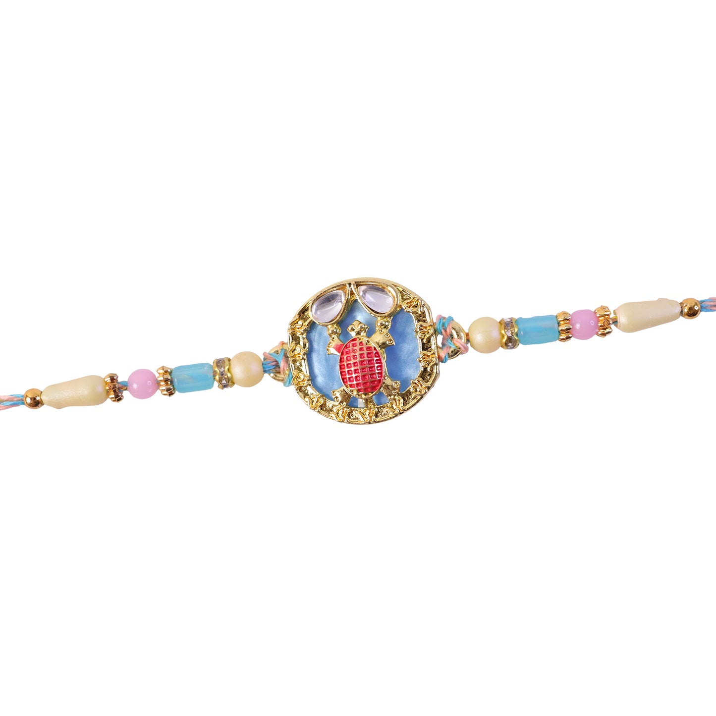 Elegant Blue Designer Rakhi for Brother with Golden Pendant & Premium Bead Work