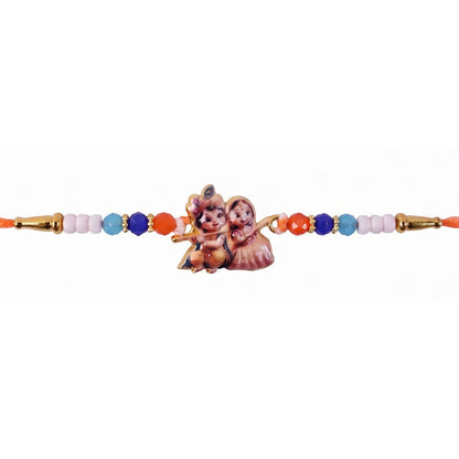 Soft thread Rakhi with Radha Krishna centerpiece