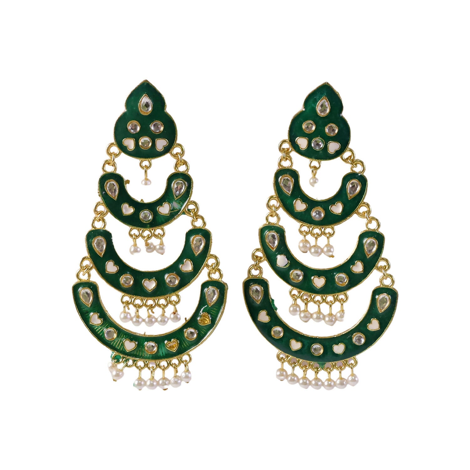 Green chandbali earrings hanging display
