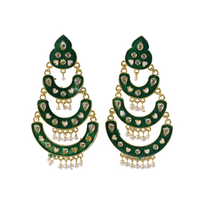 Green chandbali earrings hanging display