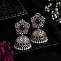 Oxidized Silver Jhumka Earrings – Traditional with Ruby & Pearls