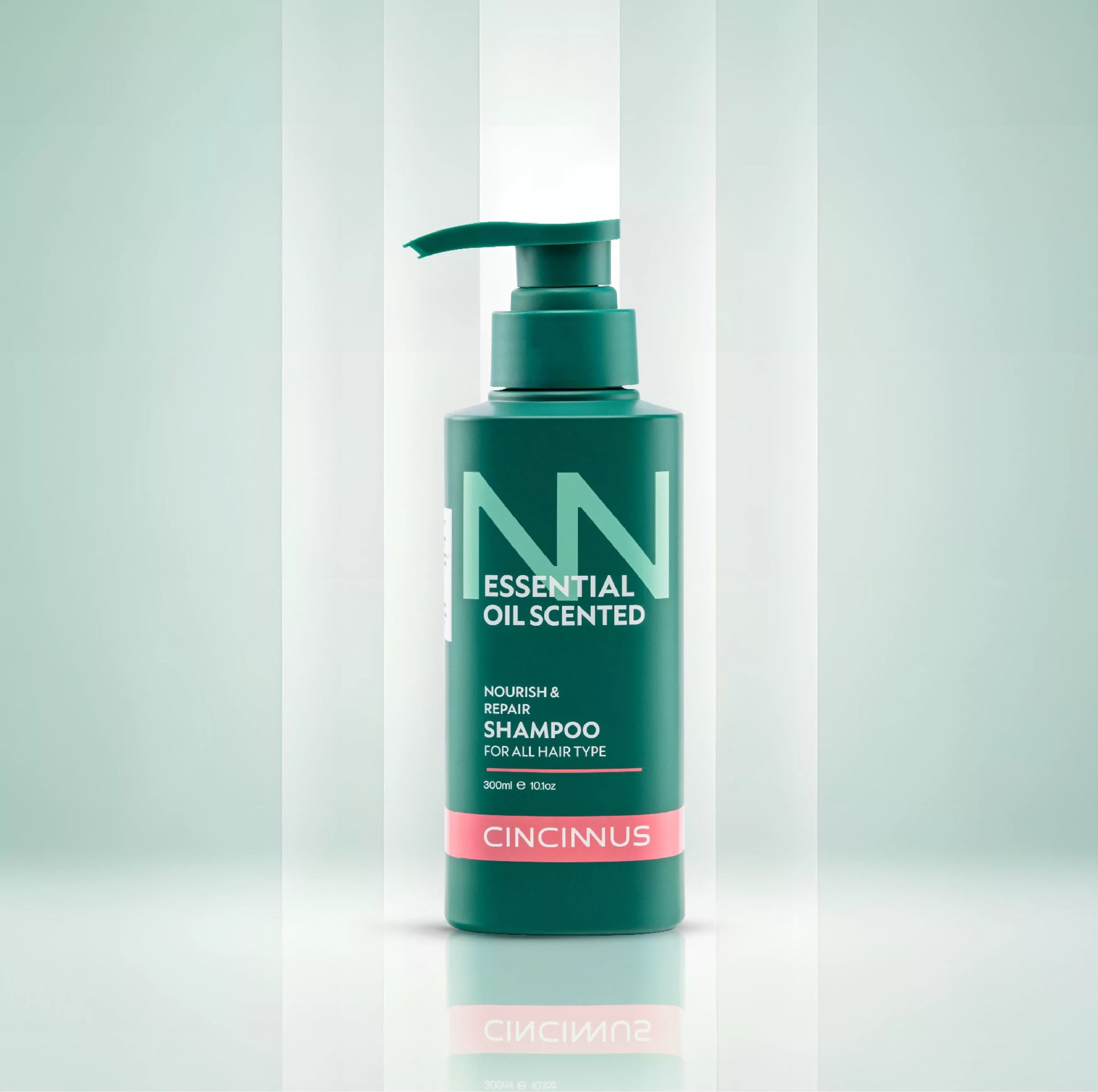 Nourishing shampoo bottle with floral and oil ingredients imagery