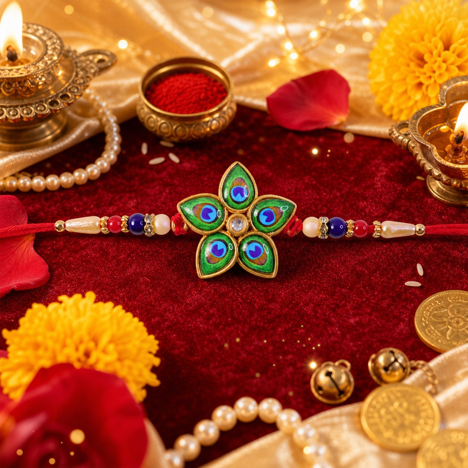Mor Pankh Rakhi Unique Star-Shaped Peacock Design for Raksha Bandhan (5pcs)