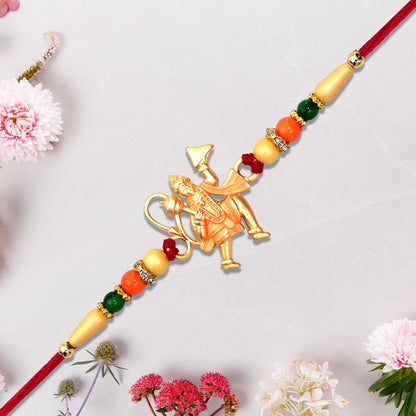 Golden Hanuman Ji Motif Enamel Pearl Beads Traditional Rakhi (5pcs)