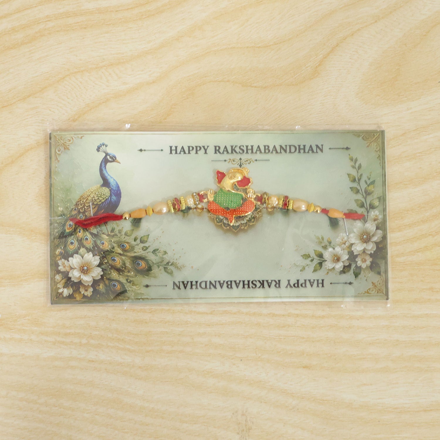 Ganesha Charm Designer Rakhi with Beaded Traditional Accent Work (5pcs)