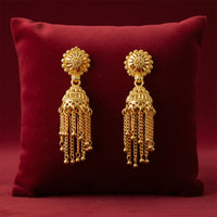 Elegant Gold Plated Long Chain Jhumka Earrings for Women Party Wear Jewelry