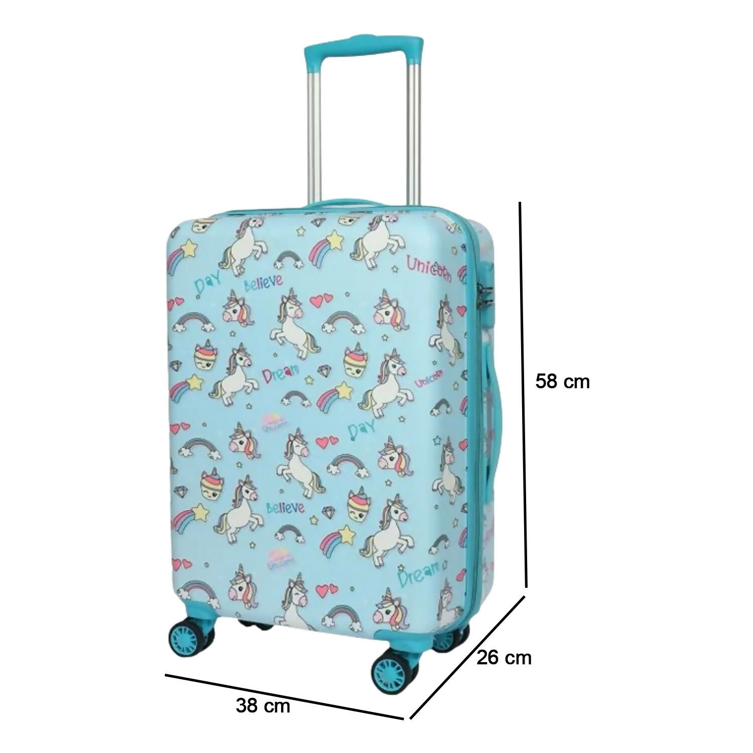 Close-up of handle and wheels of Novex Kids Trolley Bag
