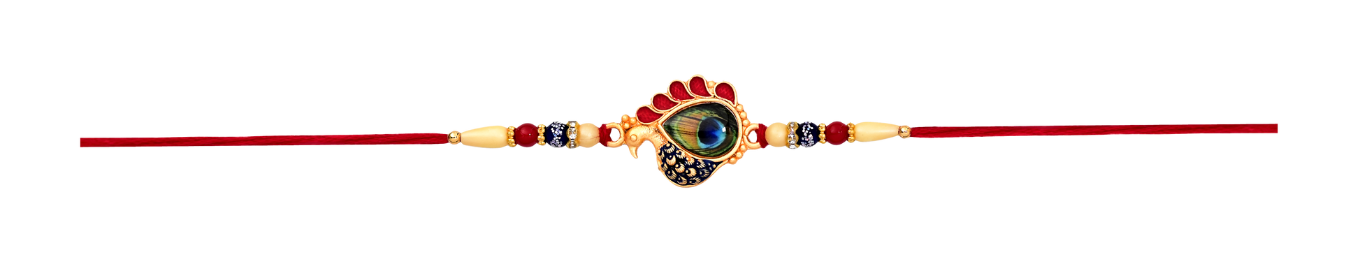 Peacock Feather Rakhi Golden Enamel Pearl Beads for Brother (10pcs)