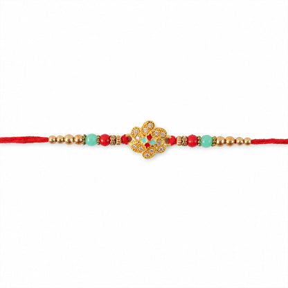 Floral Premium Clover Meenakari Rakhi for Brother, Turquoise Beads