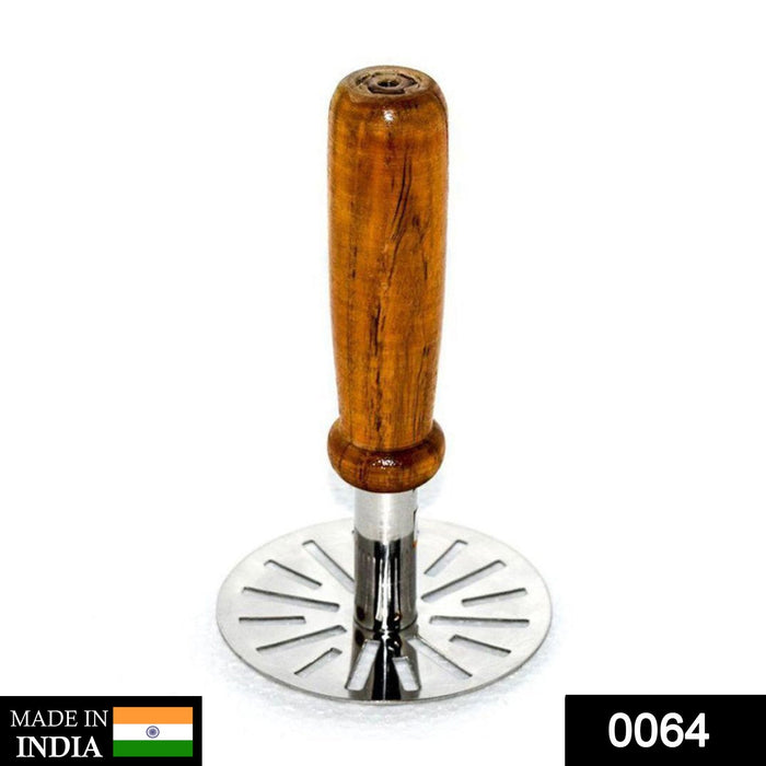 064 Stainless Steel Potato Masher, Pav Bhaji Masher with wooden handle DeoDap