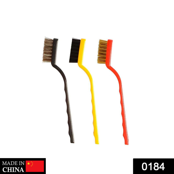 184 -3 Pc Mini Wire Brush Set (Brass, Nylon, Stainless Steel Bristles) DeoDap