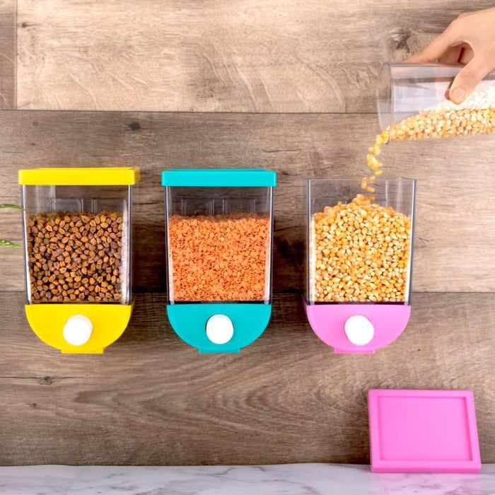 2259 Wall Mounted Cornflakes/Cereal/Pulses/Beans/Oatmeal/Candy/Namkeen/Dry Food Storage Box/Tank - 1100 ml (assorted color) DeoDap