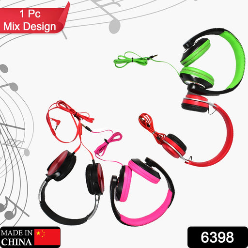 6398 WIRED HEADPHONES WITH MIC ON-EAR HEADPHONES WITH TANGLE FREE CABLE FOR ALL SMART PHONE SUPPORT HEAD PHONE (Mix Design 1 Pc) DeoDap