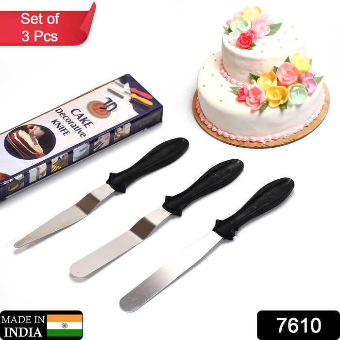 7610 3-in-1 Multi-Function Stainless Steel Cake Icing Spatula Knife Set DeoDap