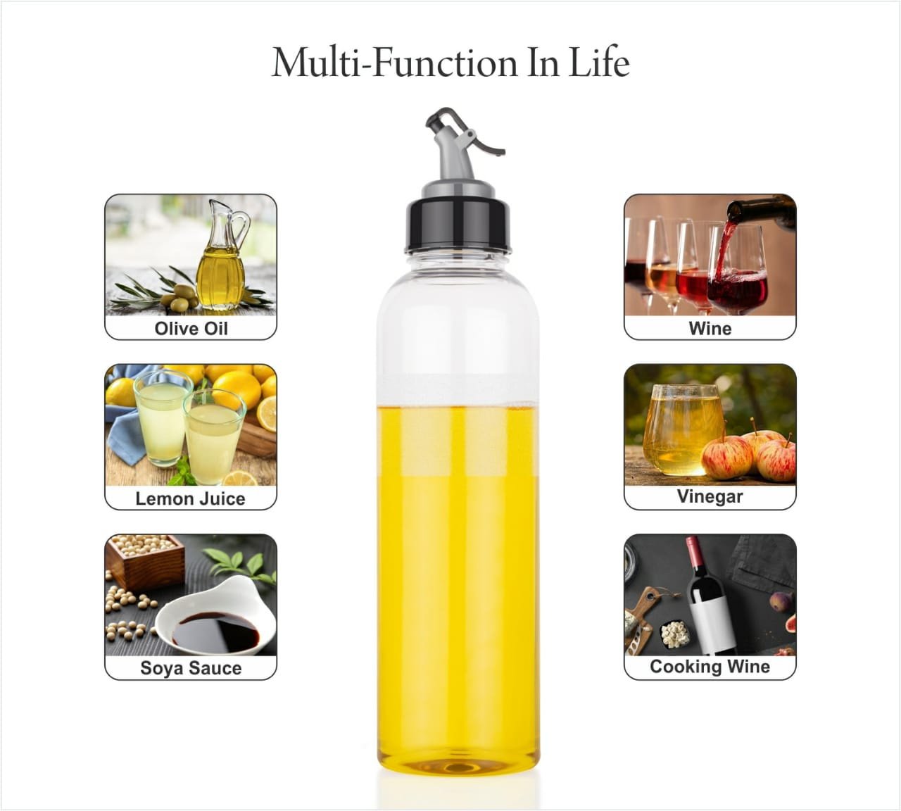 1 liter clear oil bottle with drip-free lid