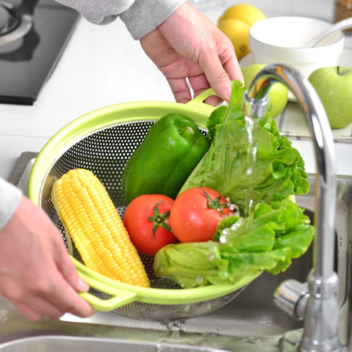 1pc Stainless Steel Colander, Kitchen Metal Food Strainer For Washing  Vegetables, Fruit And Rice And For Draining Cooked Pasta Pot Drainer