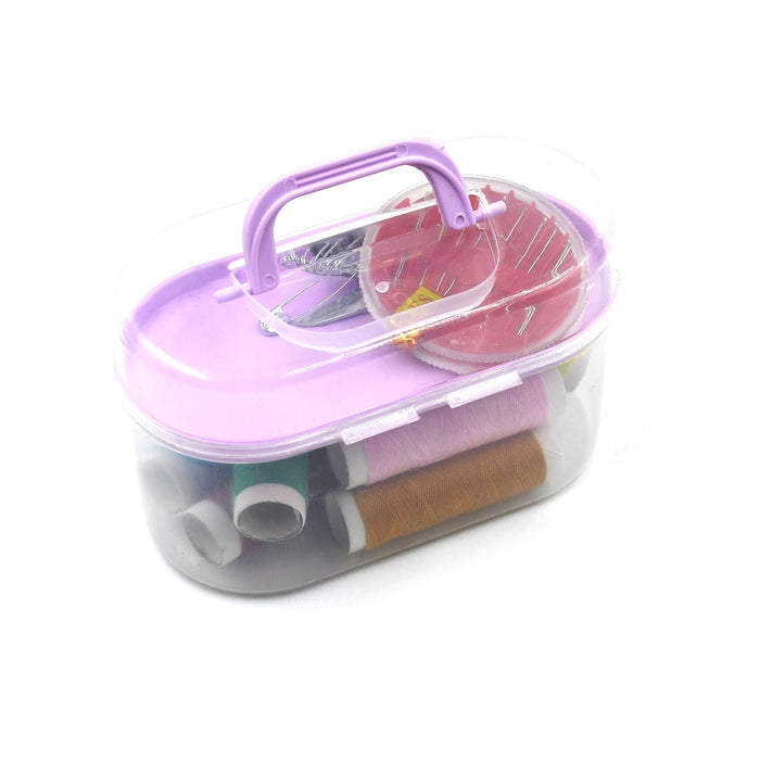 डबल लेयर छोटा और पोर्टेबल ट्रैवल सिलाई किट बॉक्स रंगीन सुई धागे कैंची पिन के साथ हाथ से काम सिलाई बॉक्स हाथ से काम सिलाई सहायक उपकरण