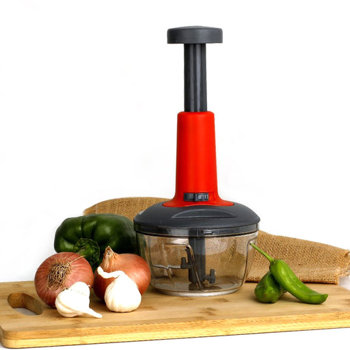 5901 Matte Finish Manual Hand Press Chopper for Kitchen, Mini Handy & Compact Chopper with 3 Blades for Effortlessly Chopping Vegetables & Fruits for Your Kitchen. DeoDap