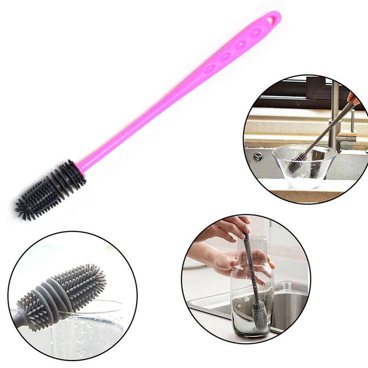 thumbnail image 2 of Bottle Cleaner LUFOX 2-Pack 28" Bottle Brushes - Bendable Heads For 3-5 Gallon Jugs (Pink, Stainless Steel Core) Baby Bottle Washer 2 of 14