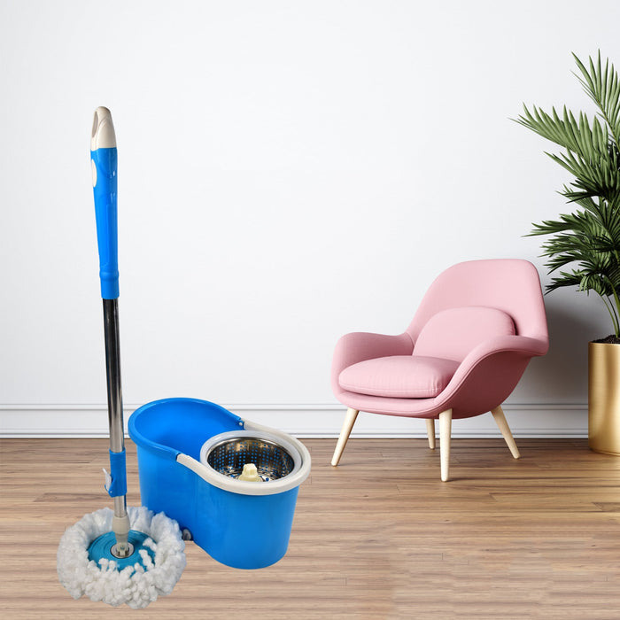 0837 Spin Floor Cleaning Easy Advance Tech Bucket Mop and Rotating Steel Pole Head with 2 Microfiber Refill Heads  for Household Floor Cleaning (MOQ :- 25pc) DeoDap