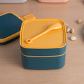 Bento Lunch Box – Blue Double-Layer Portable with Handle & Spoon | Lunchie Bunchie