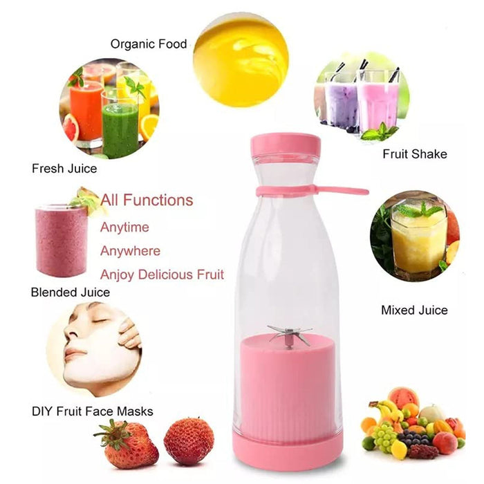 5334A BLENDER PORTABLE JUICER FOR SMOOTHIE , JUICE , VEGETABLE SHAKES WITH 6 BLADES WIRELESS CHARGING MINI PERSONAL SIZE MIXER BOTTLE GRINDER, 380 ML MULTICOLOR DeoDap