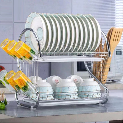 Stainless steel 2-tier dish rack for plates and cutlery