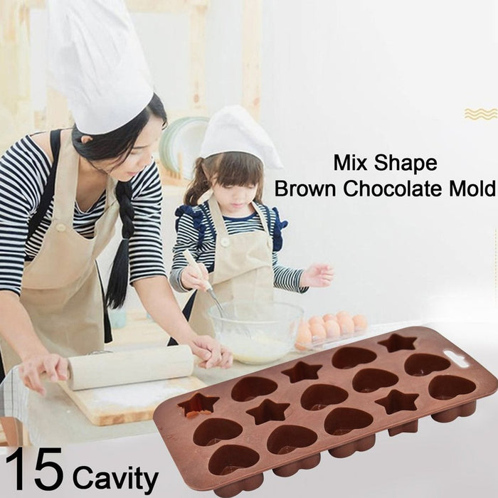 7614 Silicone Food Grade Reusable Non-Stick Multi Shape 15 Cavity Chocolate Mold DeoDap