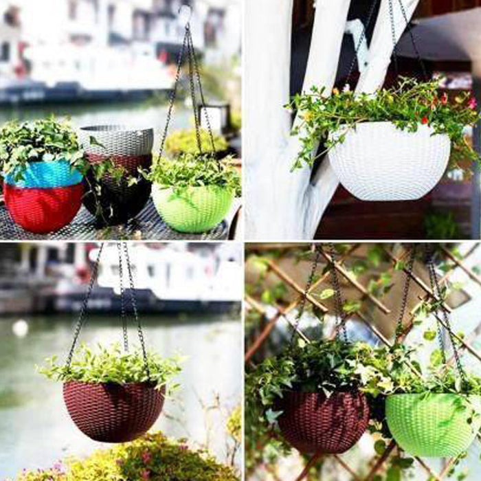 4708 Plastic Hanging Flower Pot and Flower Pot with Chain (6 Pc) DeoDap
