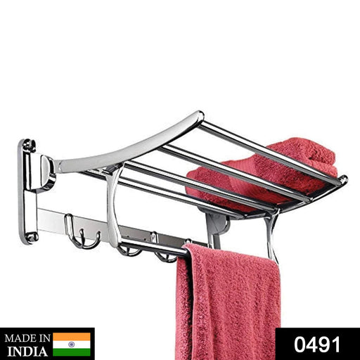 0491 Stainless Steel Folding Towel Rack Cum Towel Bar 18 Inch DeoDap